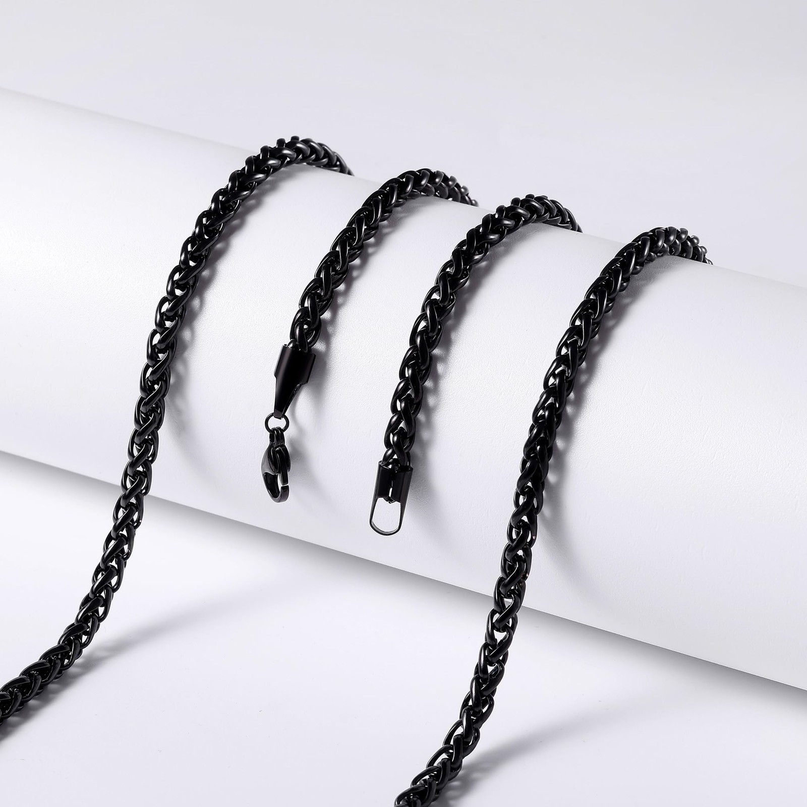 Black Wheat Chains for Men and Women, 5mm Stainless Steel Necklace Chains, Me…