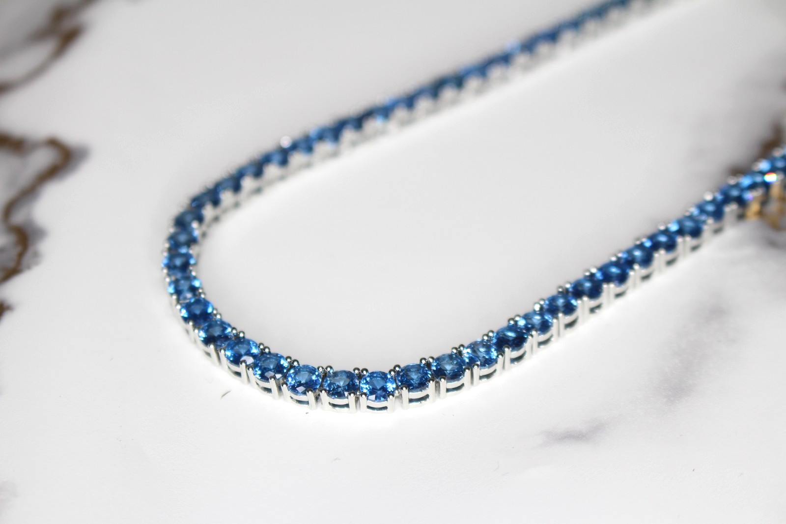 14k STAMPED 4mm True BLUE Lab Sim Diamond 70ct Tennis Chain Necklace Gem 41g