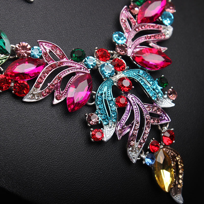 Crystal Women Statement Choker Bridal Necklace Earrings Jewelry Set Wedding Gift