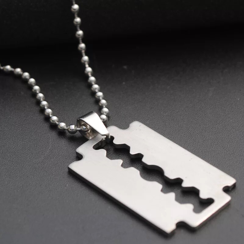 Stainless Steel Plain Silver Razor Blade Pendant Necklace Mens & Womens 18″- 30″