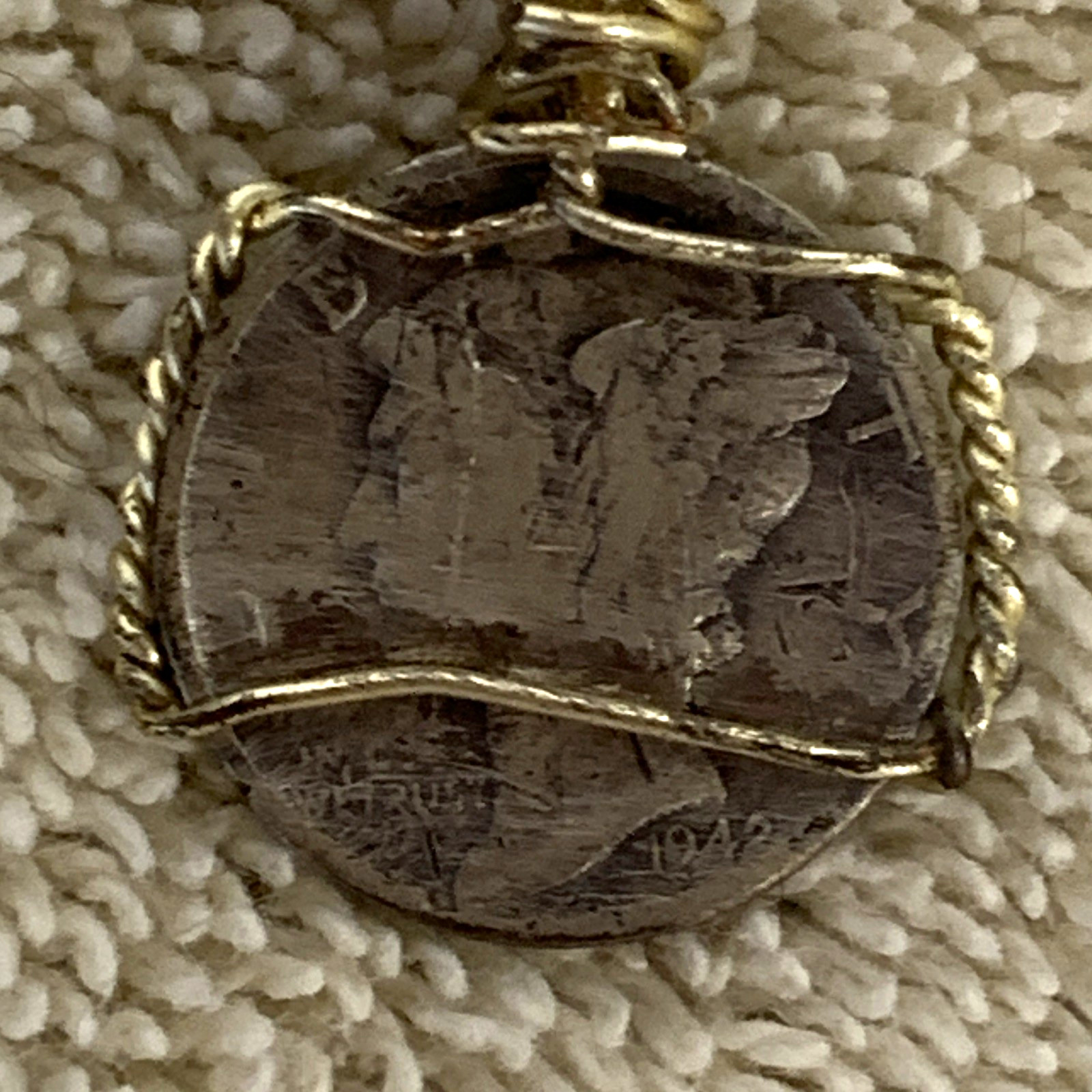 Wire Wrapped United States One Dime Coin Pendant Necklace Brown Leather Cord
