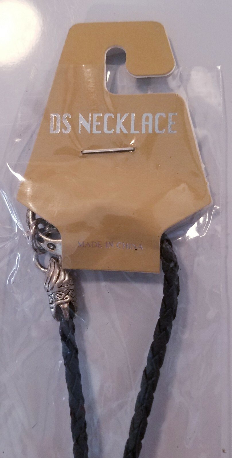 Cross Pendant & Necklace black braided-leather-rope style, metal clasp & cross