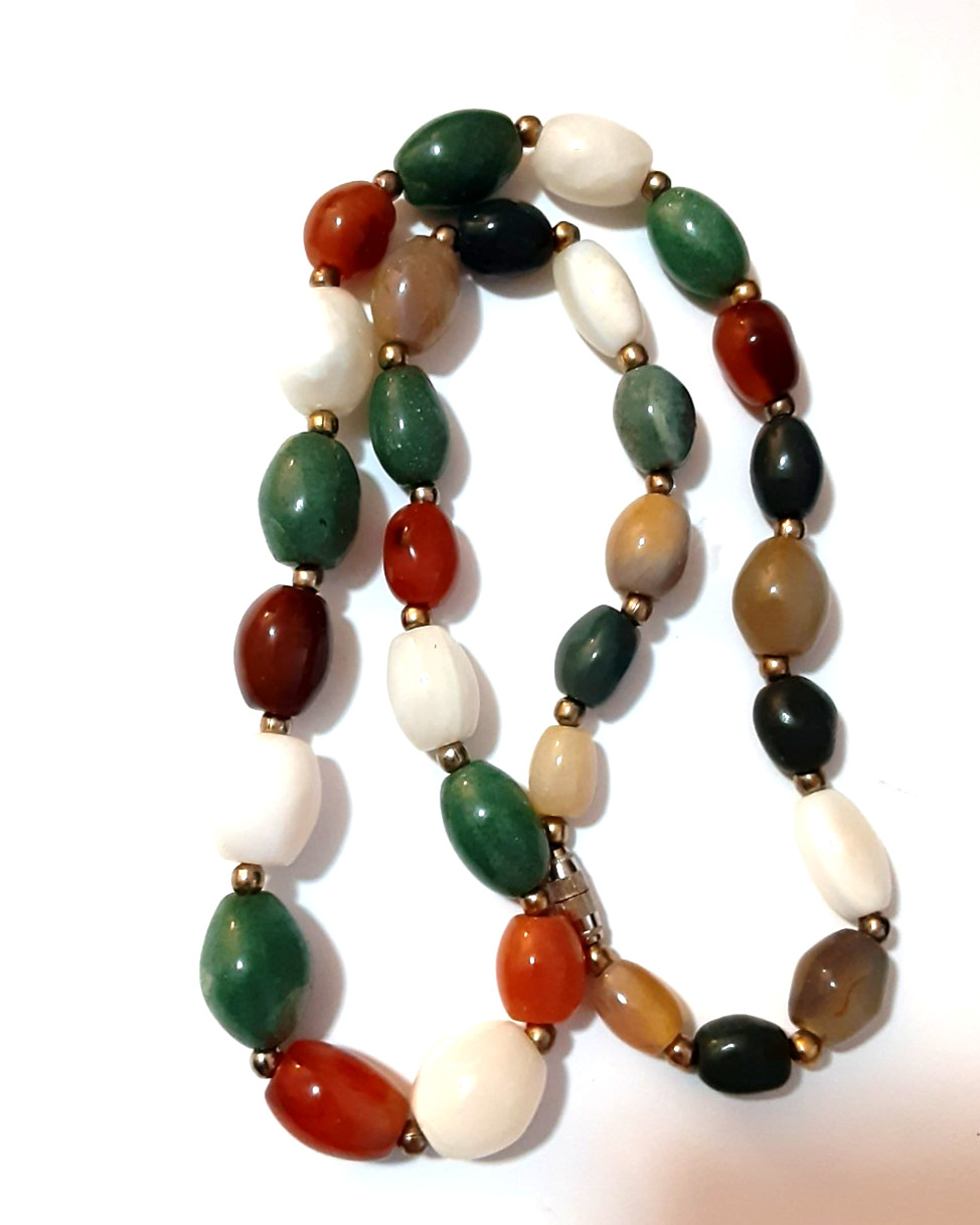 Vintage Carnelian Jade Agate Bead Necklace 10 to 16mm 25 inch