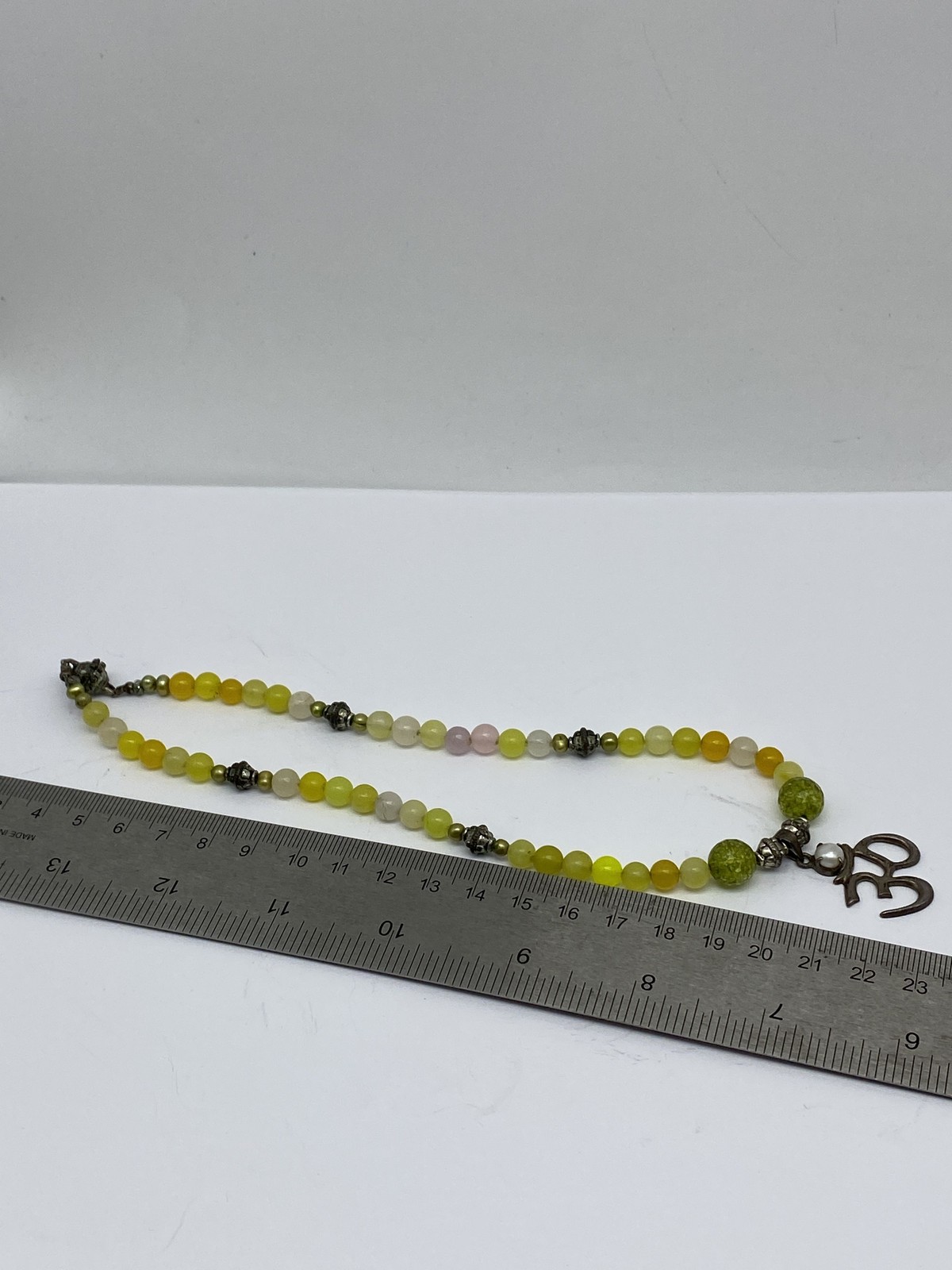 sterling Silver Multicolor Band Gemstones Beads Pendant Necklace 26.6g