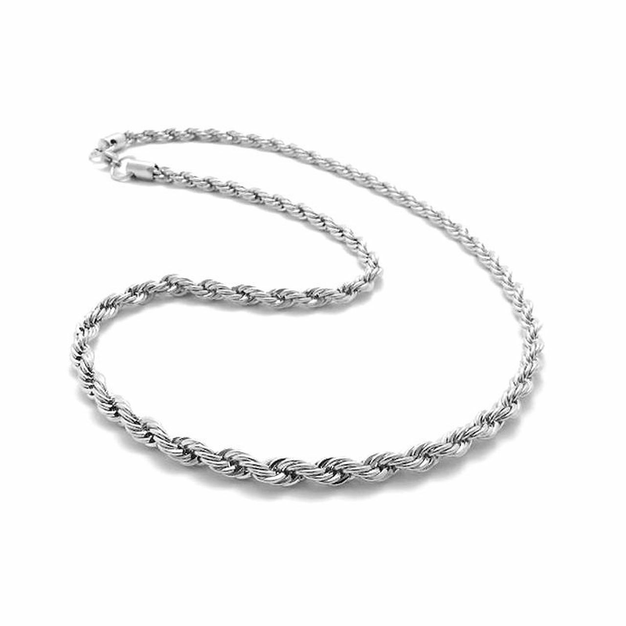 ROPE Chain necklace 14 KT White Gold Overlay 24 inches long 6 mm wide