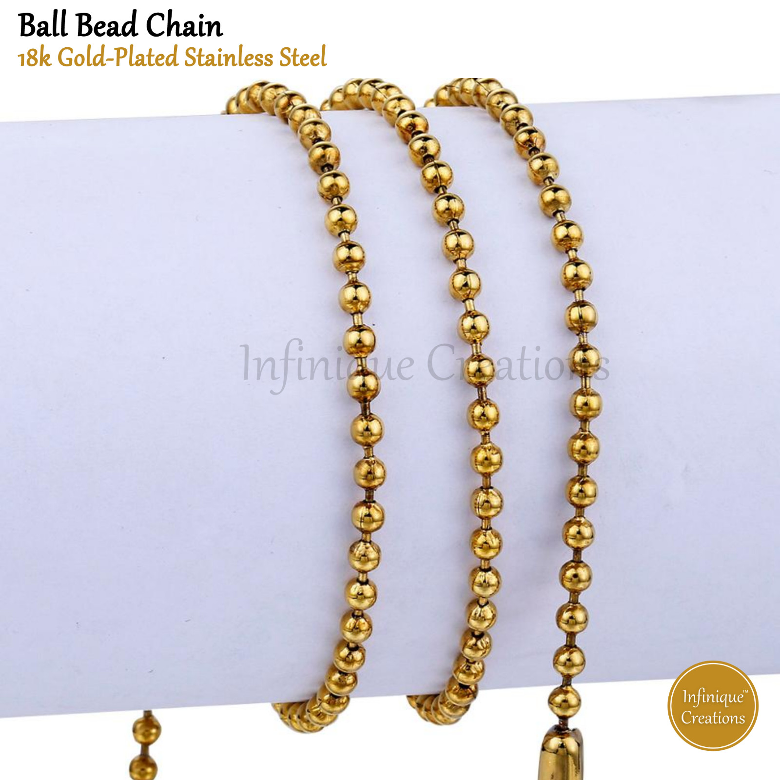 Stainless Steel Ball Chain 18K Gold 7-38″ Plated Men Women Bracelet Necklace