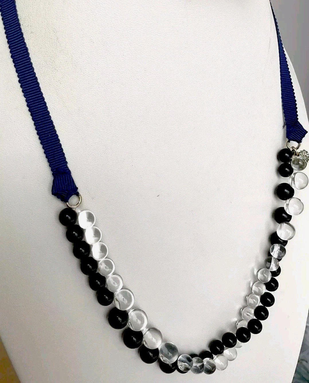 J CREW Bauble Necklace/ Ties In Back/ Blue And Clear Colors