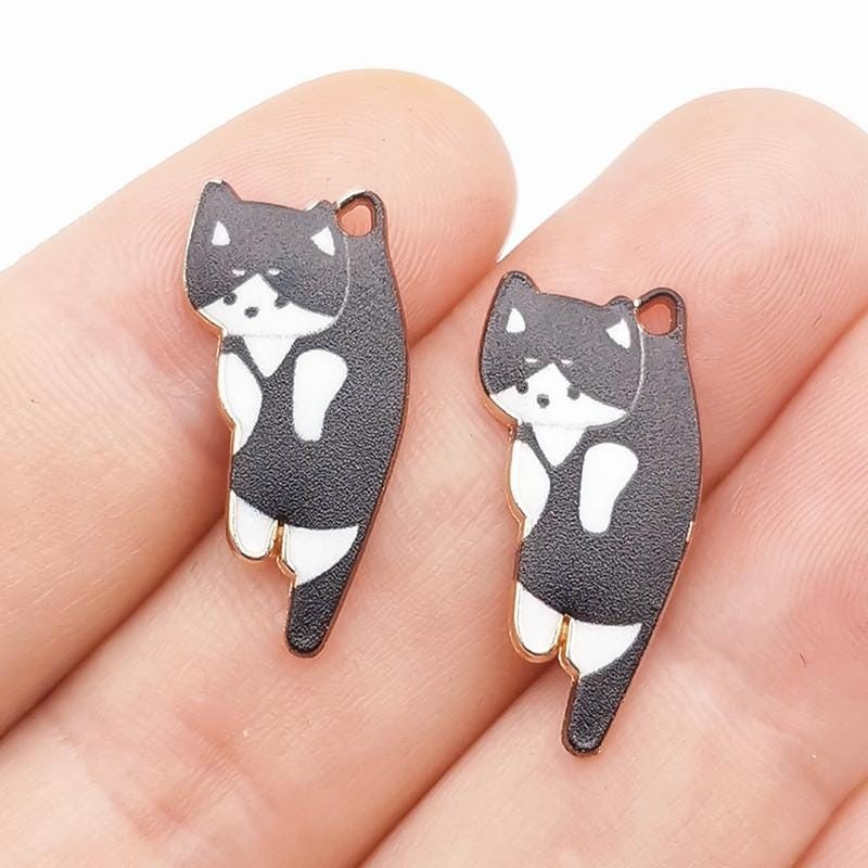 12PCS Gold Tone Enamel CAT Charm Pendant, Halloween Charms 12X25mm LCRG12