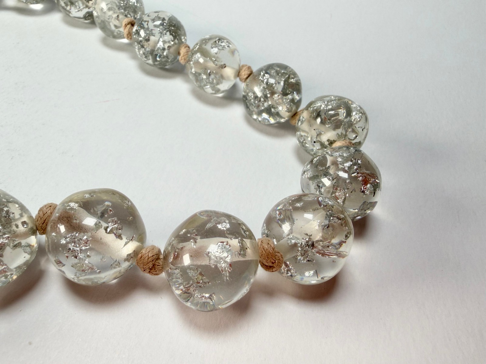 Jackie Brazil “Lola” Silver Flakes Medium Spheres 70cm Resin Necklace ( N2695 )