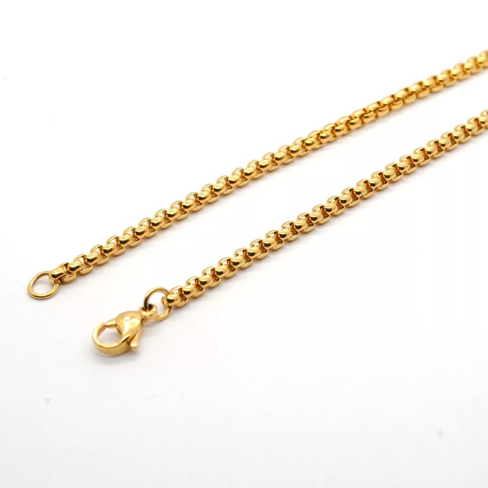 Wholesale 18K Gold Plated 3mm Square Rolo Box Cylinder Chain Necklace 18″- 28″