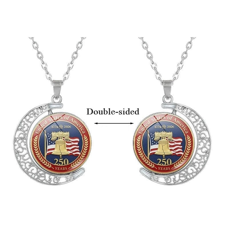 American 250th Anniversary Double-Sided Rotating Moon Alloy Necklace