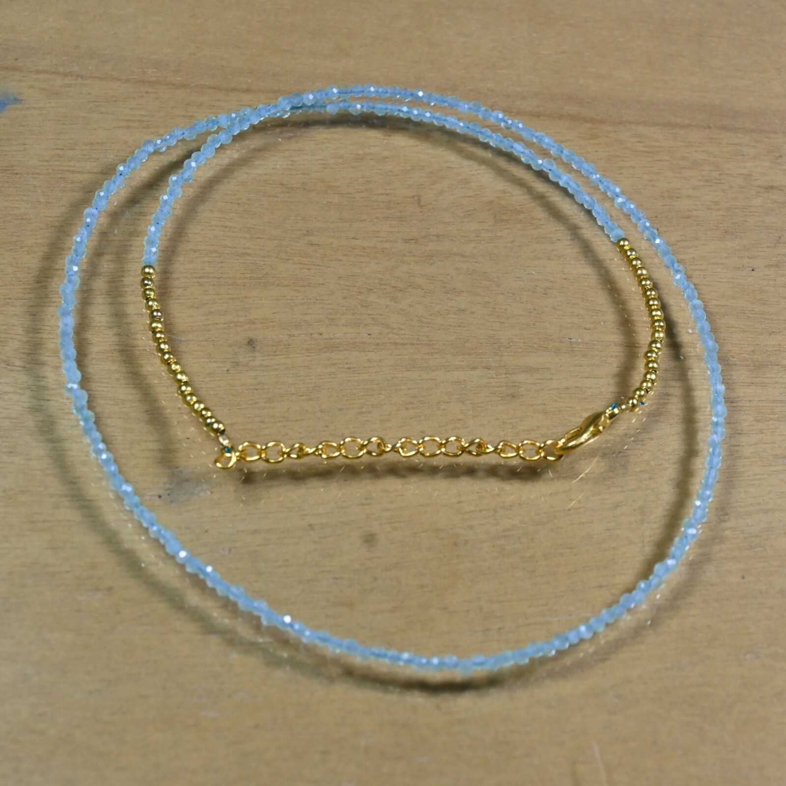 A++ Blue Amazonite Faceted Round Gemstone Gold Filled Beads Women Necklaces 18”