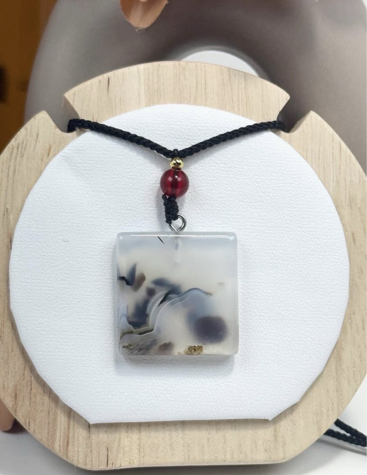 Dendritic Agate Pendant Necklace 25/5MM on Adjustable Nylon