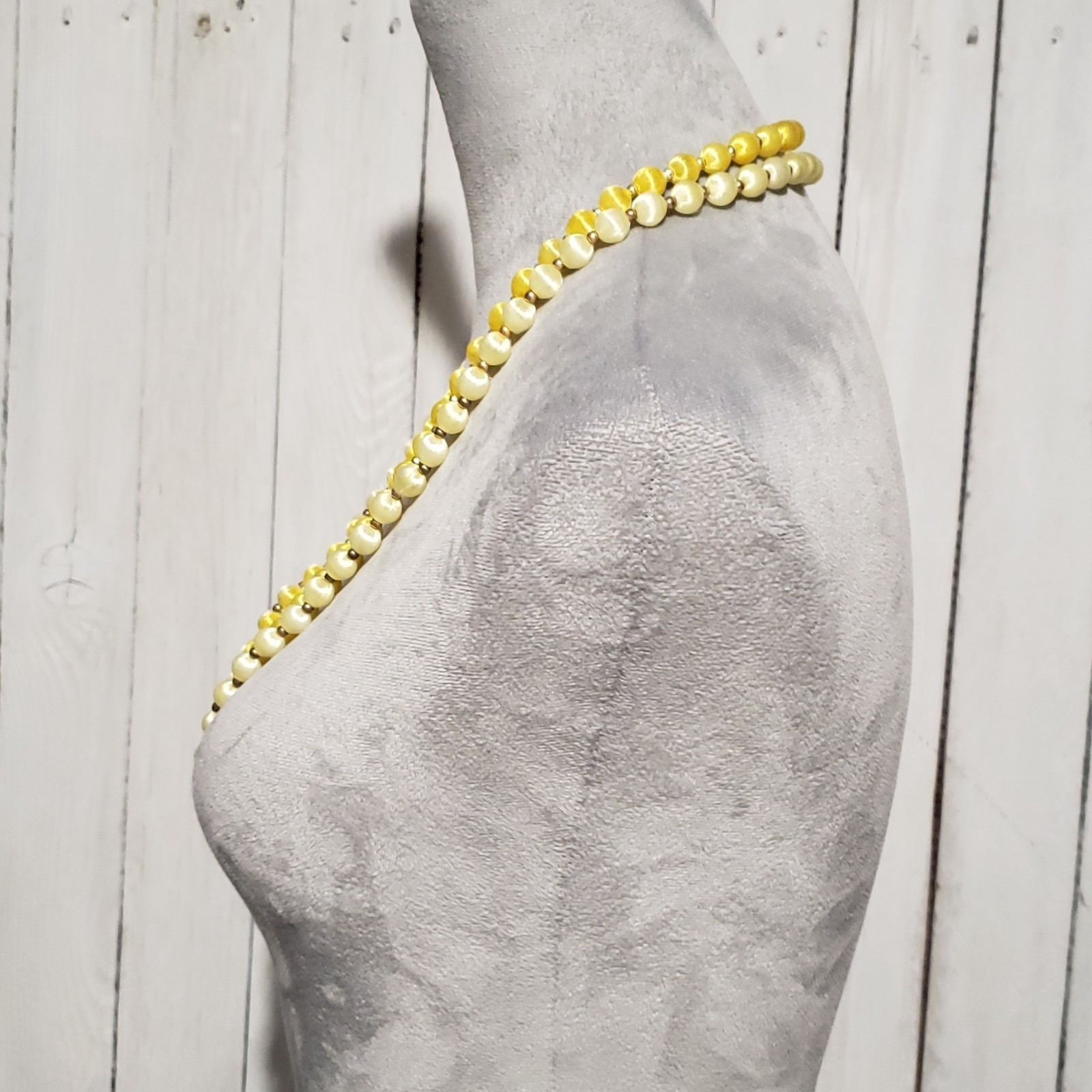 VTG Bead Necklaces Set of 2 Yellow Silk Satin Wrapped Boho Coquette Retro Artsy