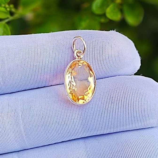 Natural Oval Citrine Gemstone Handmade 925 Sterling Silver Charms Pendant Gift