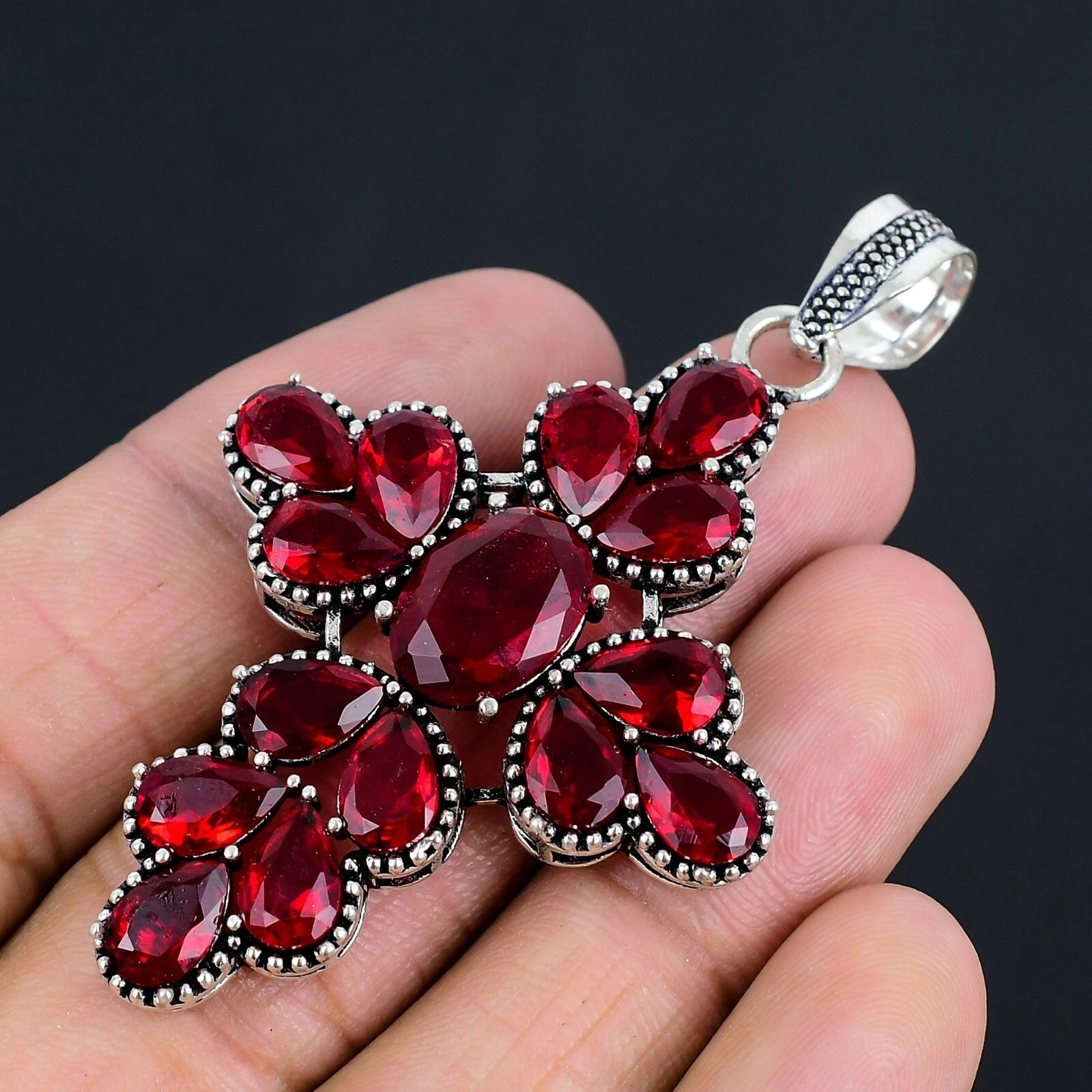 Mozambique Garnet Gemstone Handmade 925 Sterling Silver Jewelry Pendant 2.30″