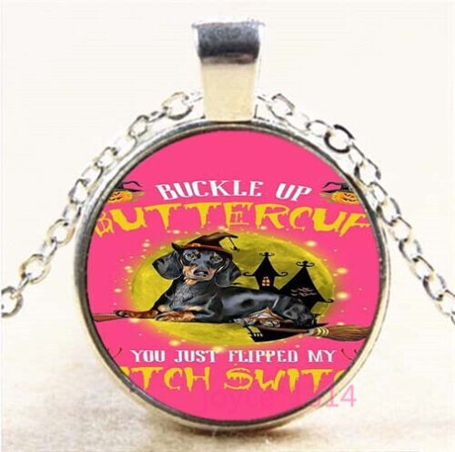 New! BONUS Buttercup Dog Pink Photo Cabochon Glass Silver Chain Pendant Necklace