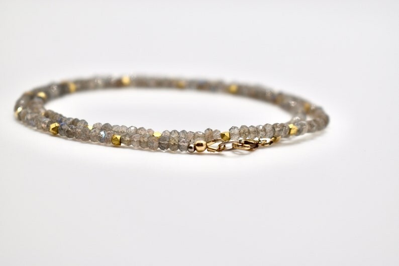 A++ Blue Labradorite Faceted Rondelle Gemstone Gold Filled Beads Necklaces 18”