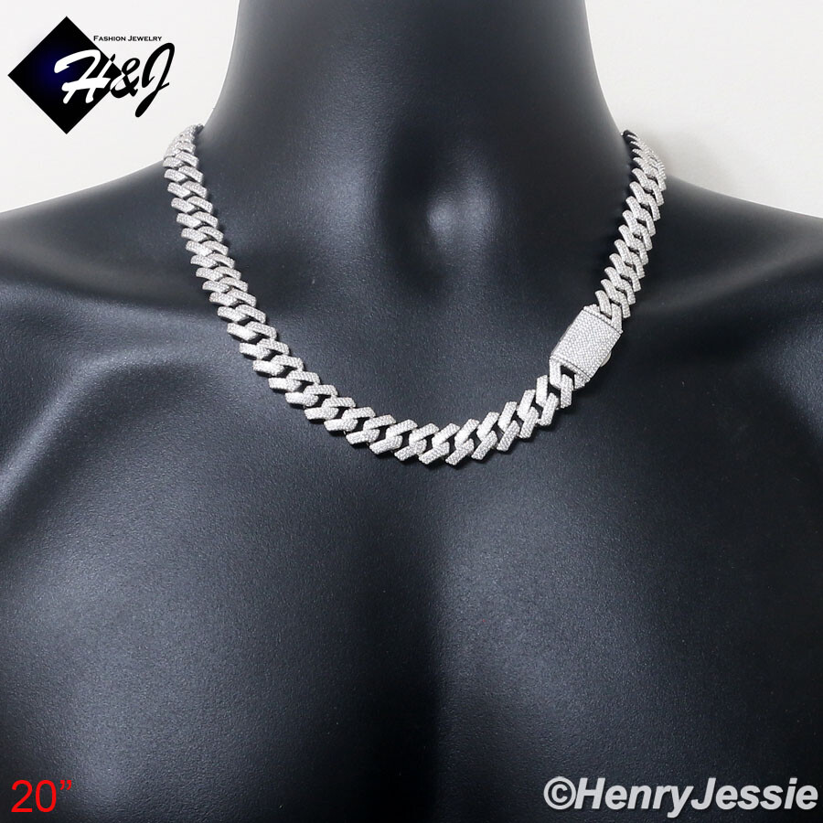 18″-24″MEN SOLID 925 STERLING SILVER 12MM ICY CZ MIAMI CUBAN CURB NECKLACE*SN21
