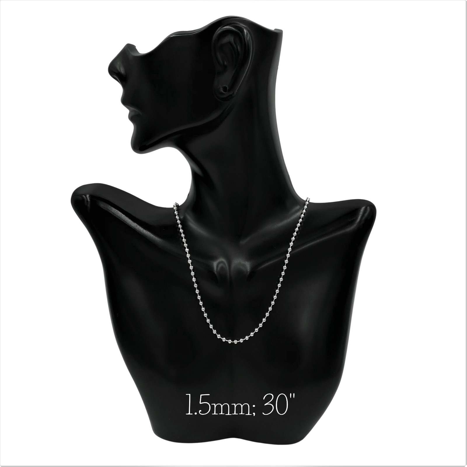 Italian 1mm Beaded Chain Necklace Sterling Silver