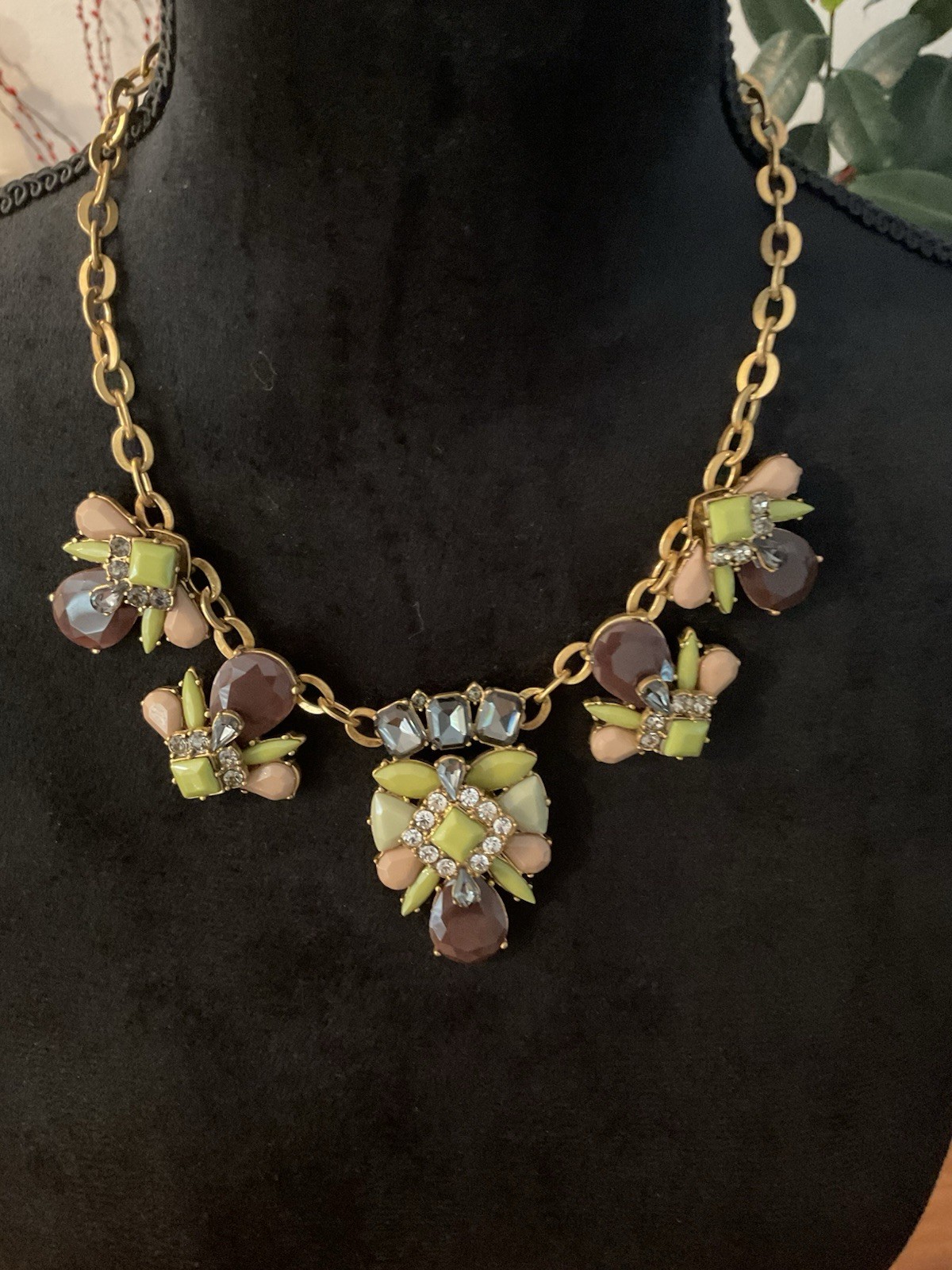 J. Crew Geometric Stone Crystal Art Deco Statement Necklace Multi Color