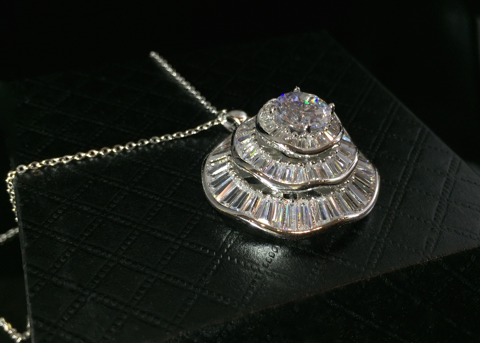 18k White Gold Filled Pendant Necklace made w Swarovski Crystal Solitaire Stone