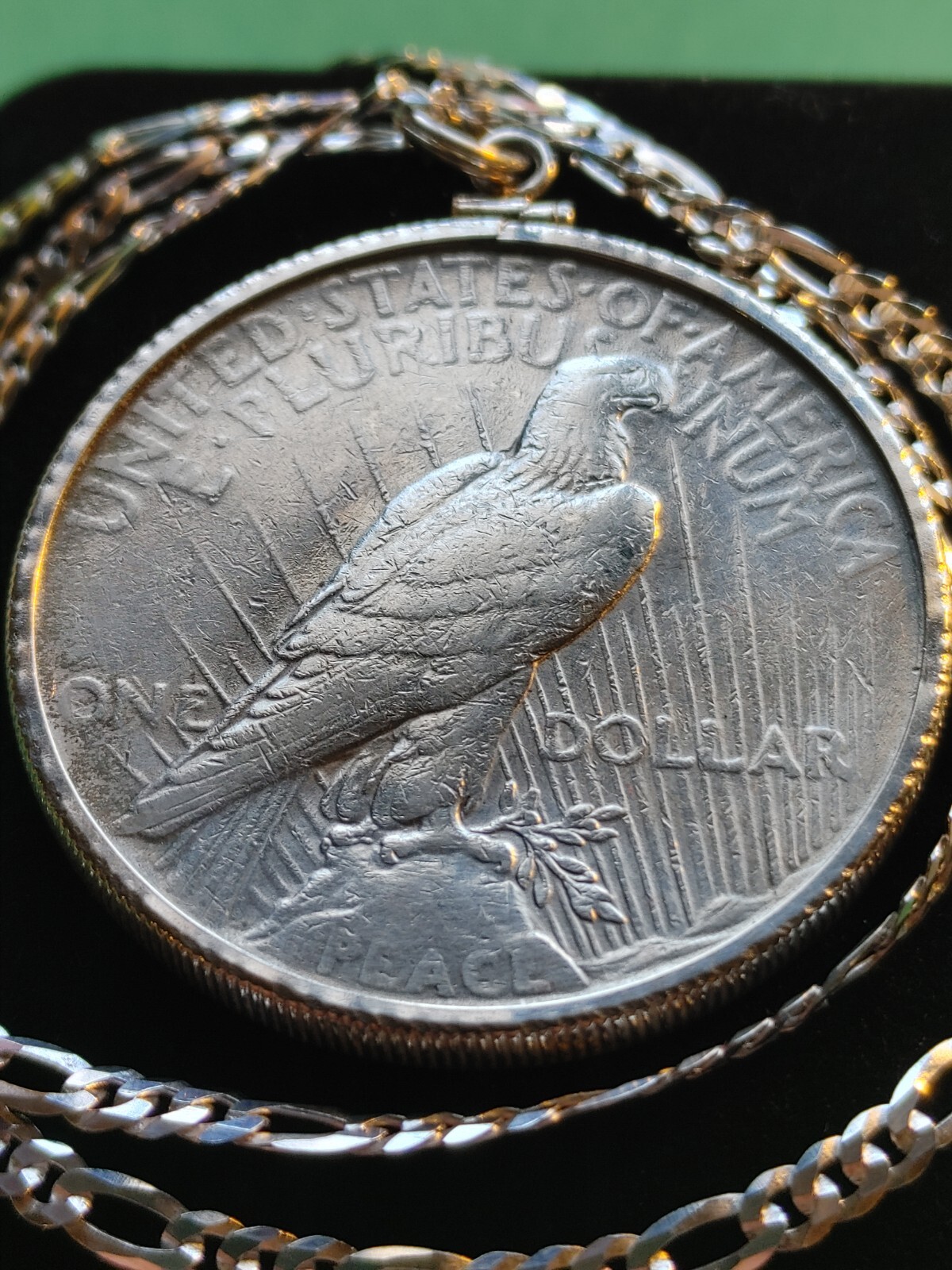 1922 Peace Liberty 900 SILVER DOLLAR Pendant 22″ 925 STERLING Chain & GIFT BOX