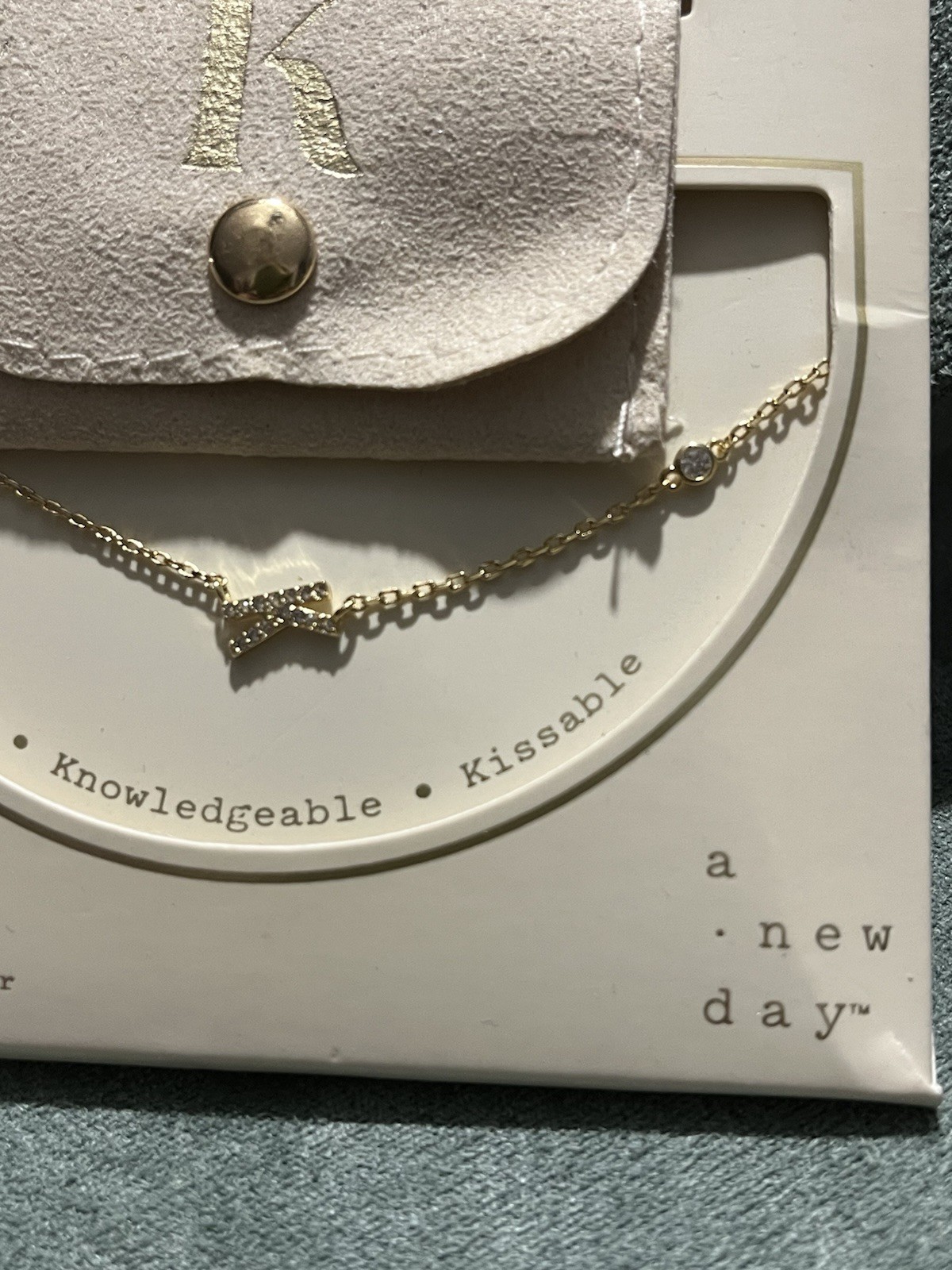 A New Day Gold CZ Letter K Pendant Necklace Cable Chain 16+3in Adjustable