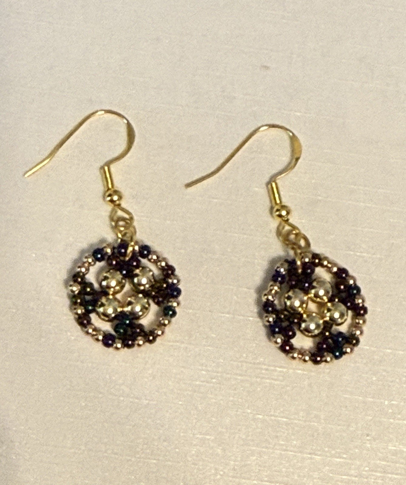 Handcrafted Gold Plated & Purple Variegated Bead Necklace Bracelet Earrings Set