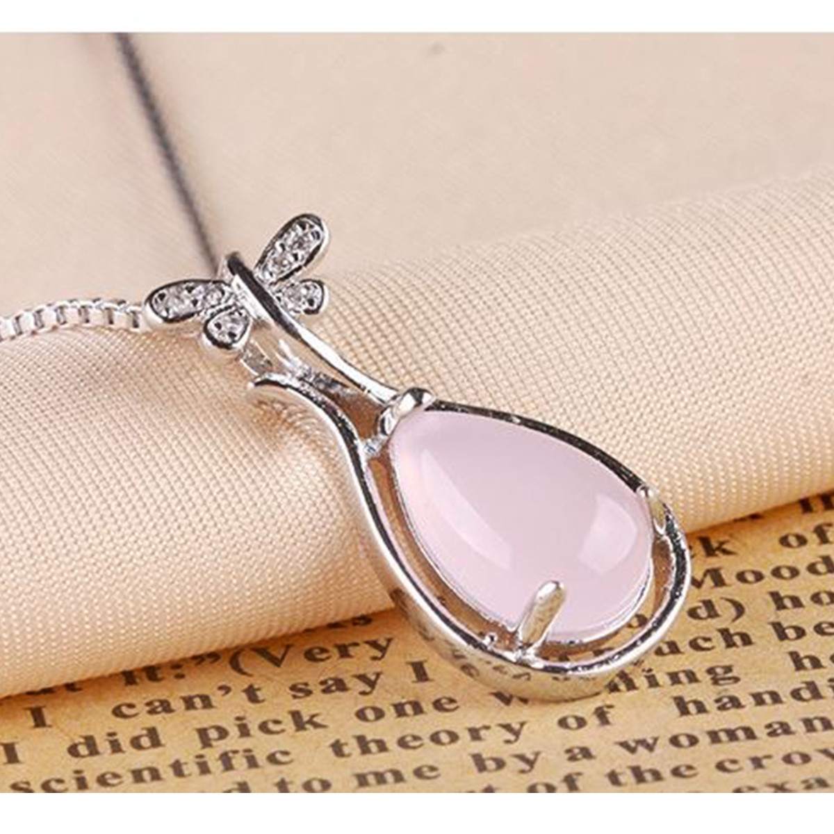 Crystal Pendant Necklace 14k White Gold Plated Stone Butterfly Women Jewelry