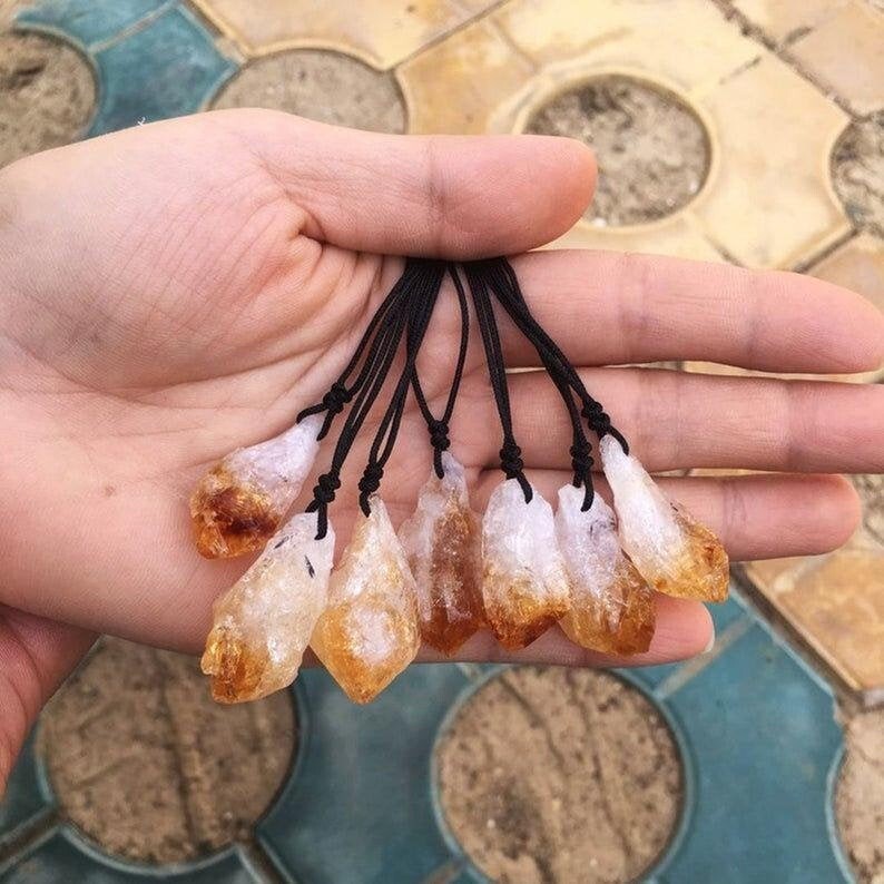 Raw Citrine Crystal Pendant Healing Balance Spiritual Women Men Necklace Gifts