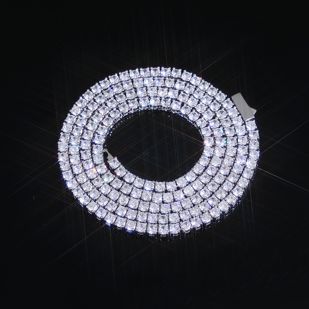 Hip Hop Tennis Chain Necklace 18K Real Gold Plated Full 5A Zircon Spring Clasp