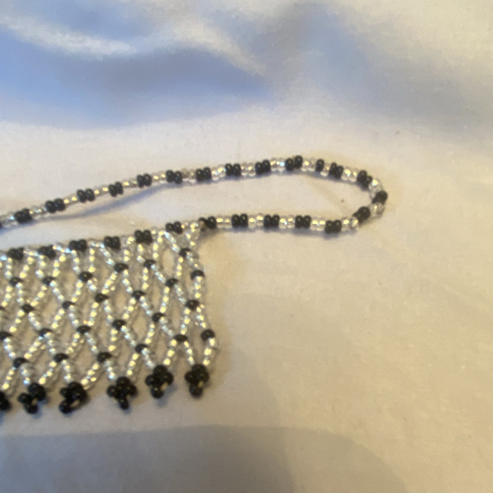 Black & Silver Beaded Crystal Bib Choker Necklace Ball/Bead Chain Barrel Clasp