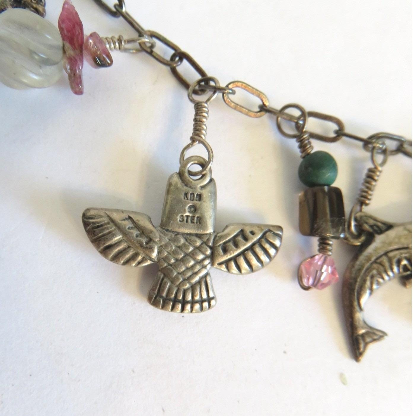 Vintage KBN Kabana Sterling Silver Southwestern Charm Necklace