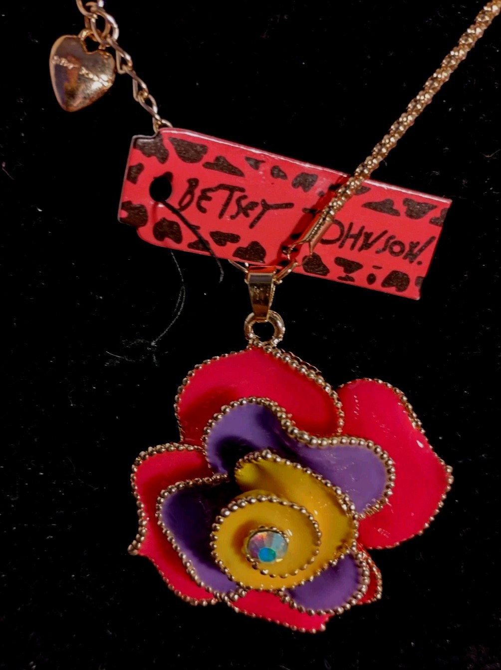Betsey Johnson Multi Toned Pink ,Purple And Yellow Flower Shaped Necklace