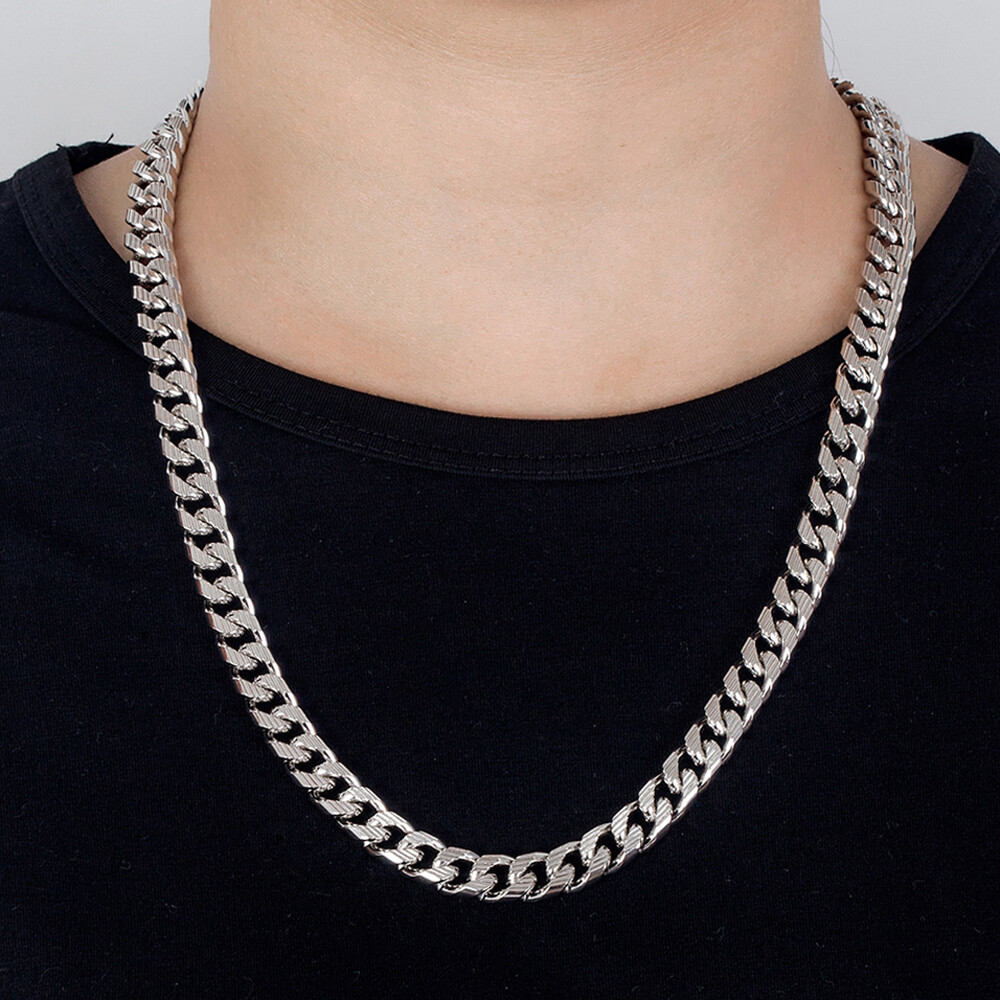 925 Sterling Silver Engraved Curb Chain Cuban Link Chain Necklace 10mm 18″-30″