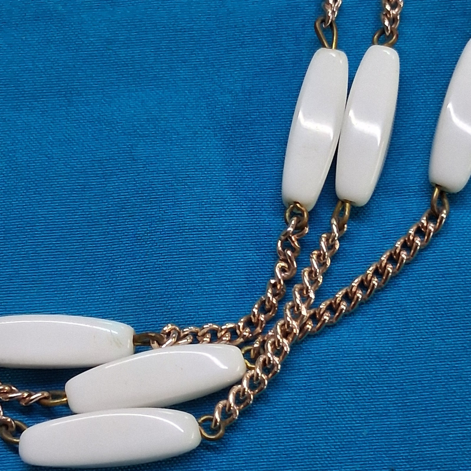Vintage West Germany Marked White Polished Stone 3-Tier Gold Tone Necklace