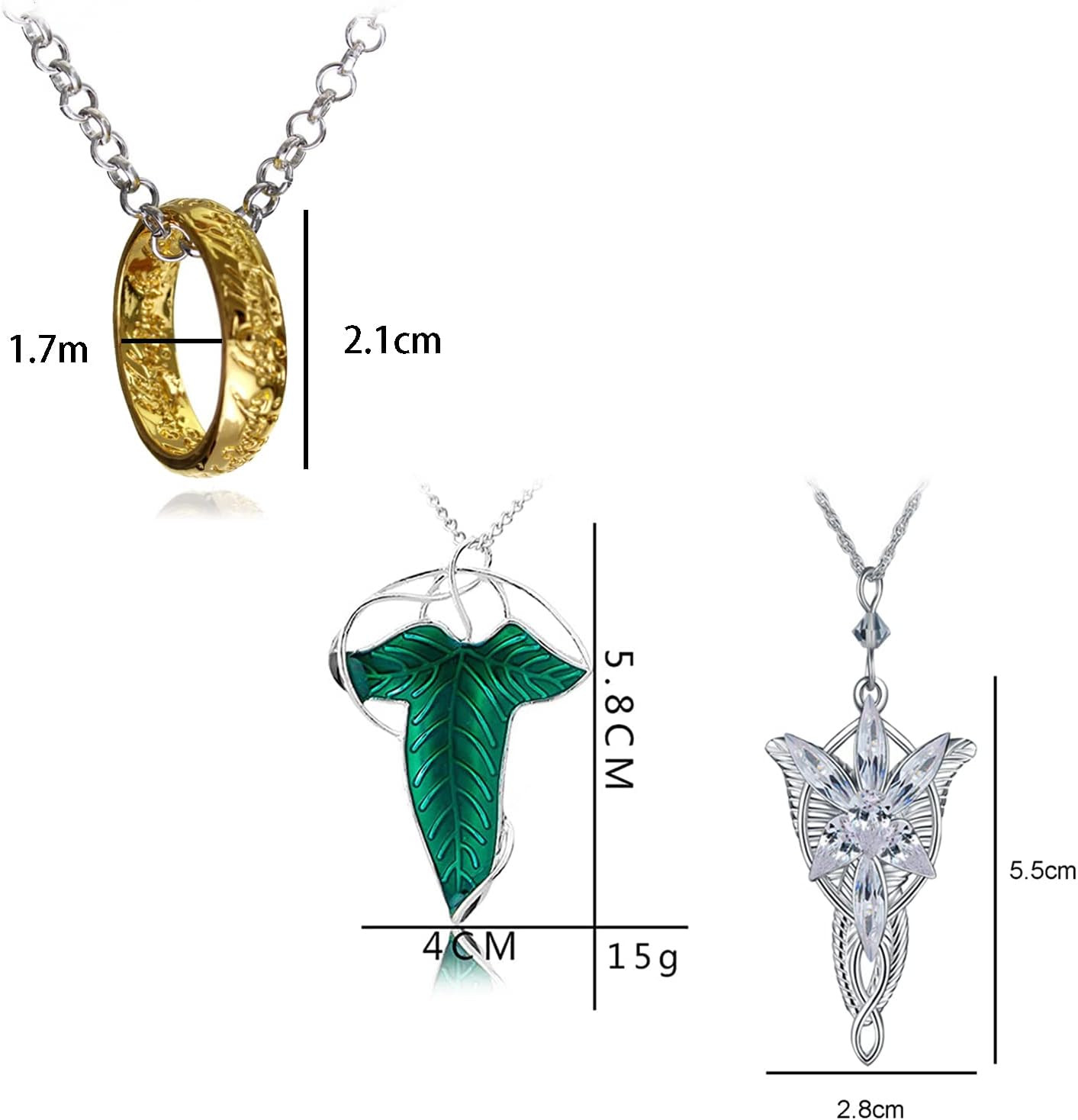 3 Set Lord of the Ring Elven Leaf Aragorn Arwen Evenstar Pendant Chain Necklace