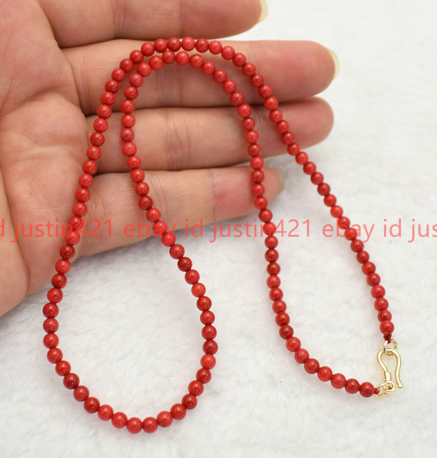 AAA+ Genuine Natural 4mm Red Coral Round Beads Necklace Bracelet 18/7.5 In