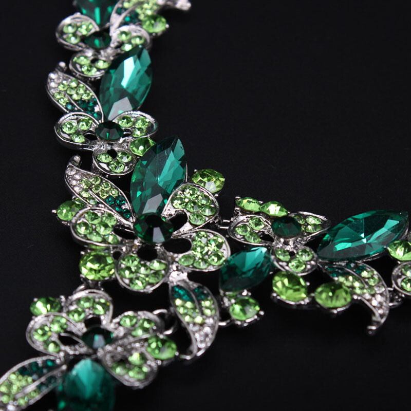 Crystal Women Statement Choker Bridal Necklace Earrings Jewelry Set Wedding Gift