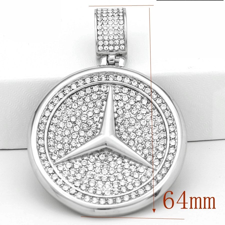 DG Men’s Stainless-Steel 64mm Round Bling CZ Sign Pendant High Polish,BOX