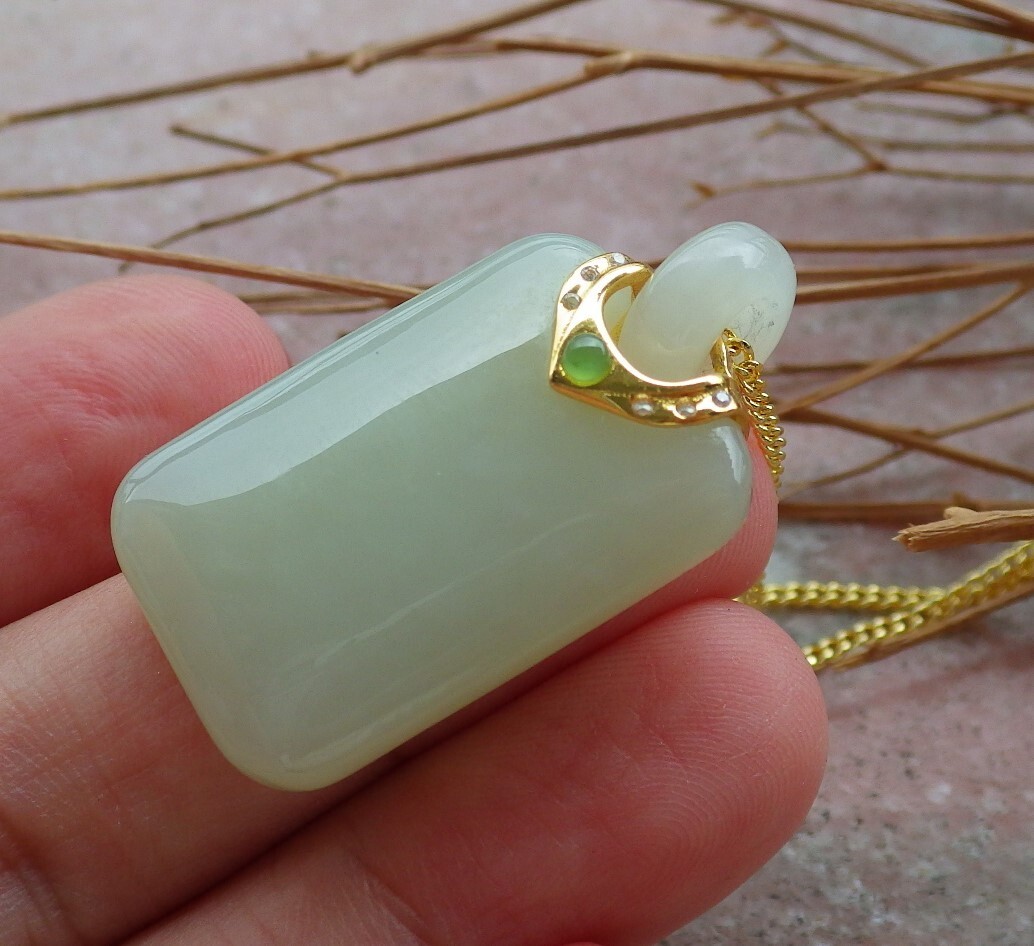 Certified Silver 925 Hetian Nephrite JADE pendant Rectangle Circle 580592 AS