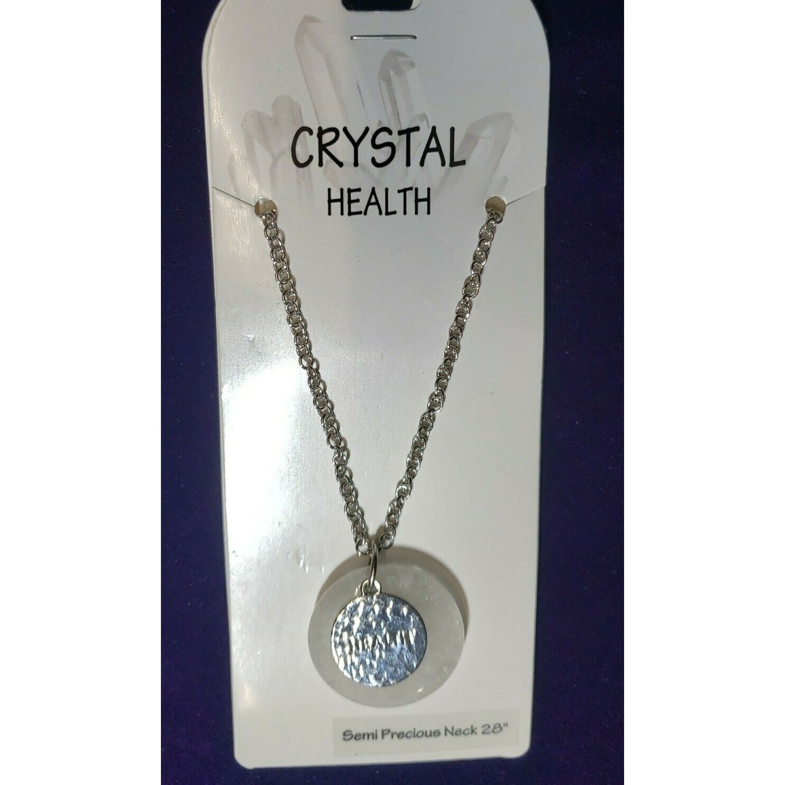 Crystal Health Semi Precious Real Quartz Stone, 28″ Silver Tone Chain, NWT