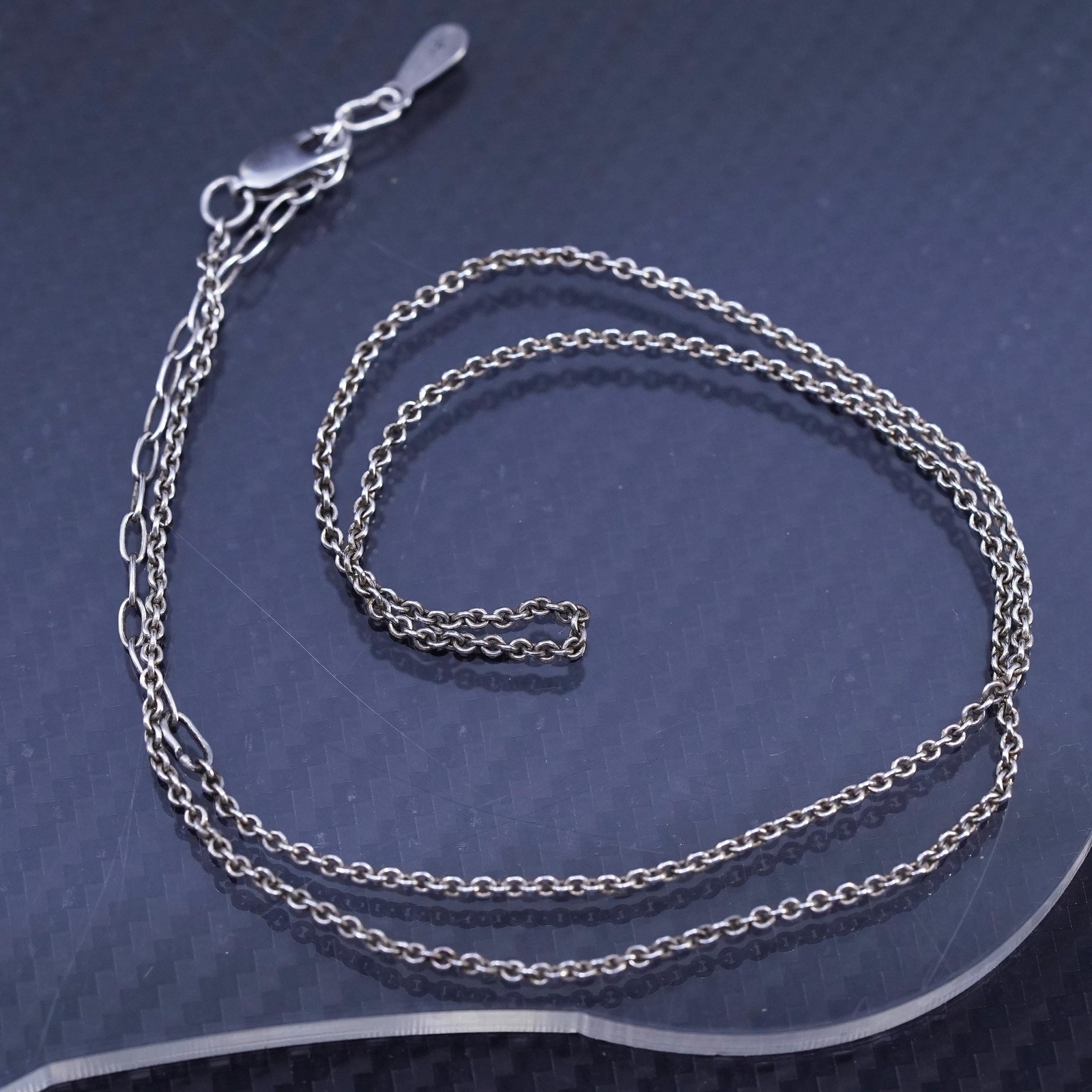 16+2” 1.6mm, vintage Sterling 925 silver necklace, textured circle chain