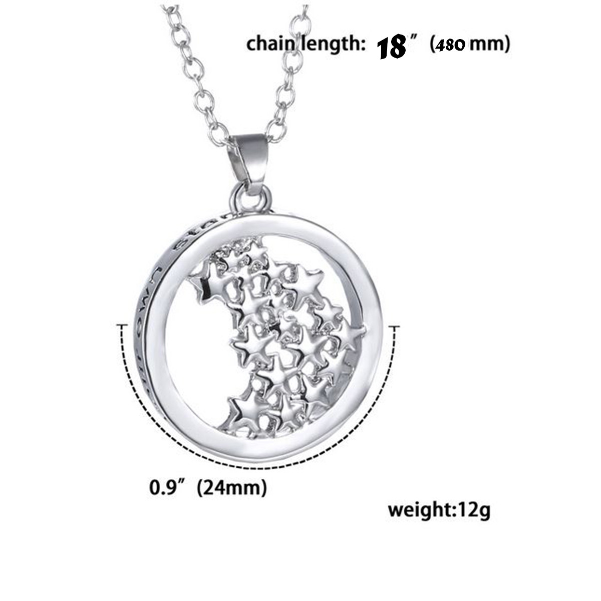 Engraved Necklace 14k White Gold Plated Star Round Pendant Women Jewelry 18″