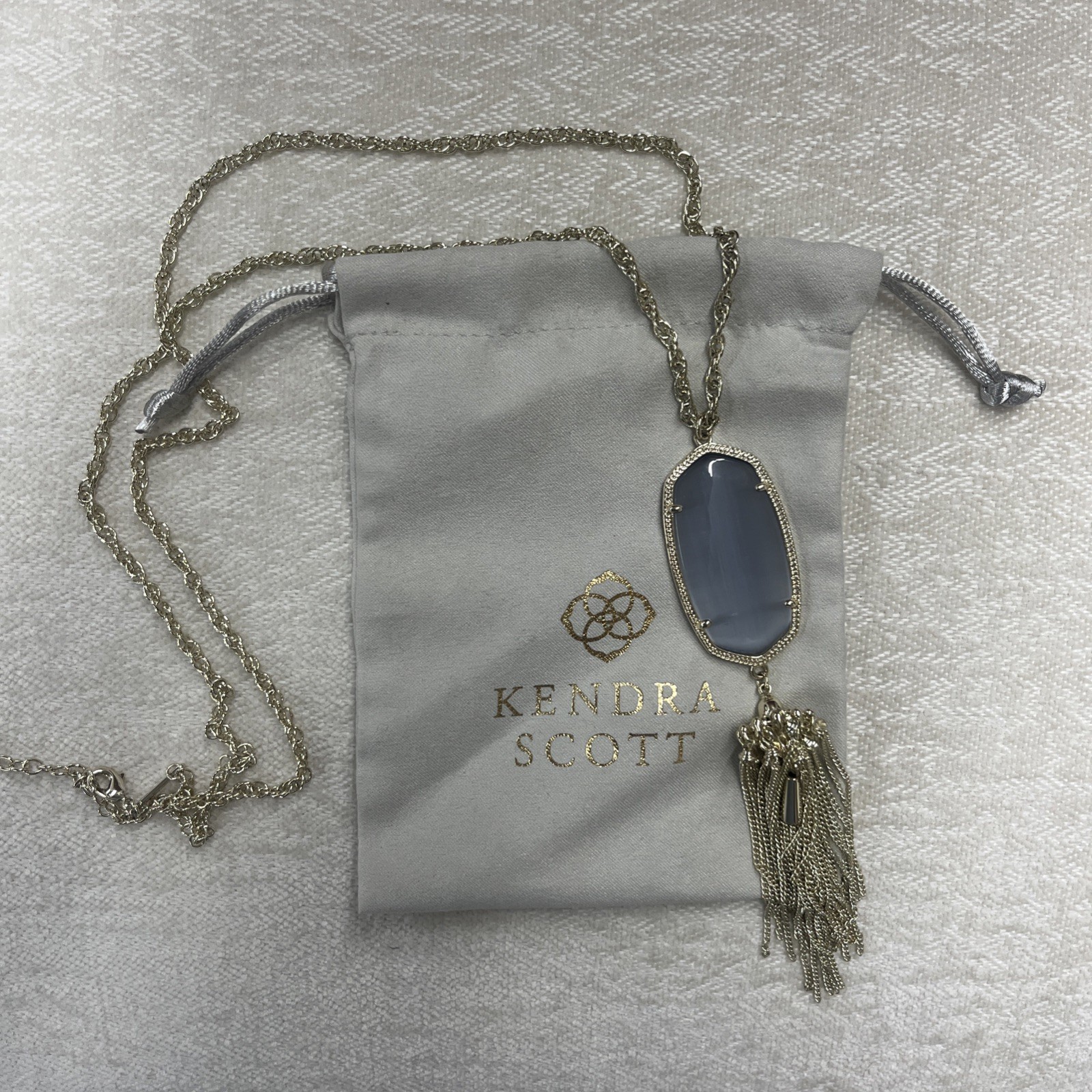 Kendra Scott Rayne Light Smokey Gray Pendant and Tassel Necklace