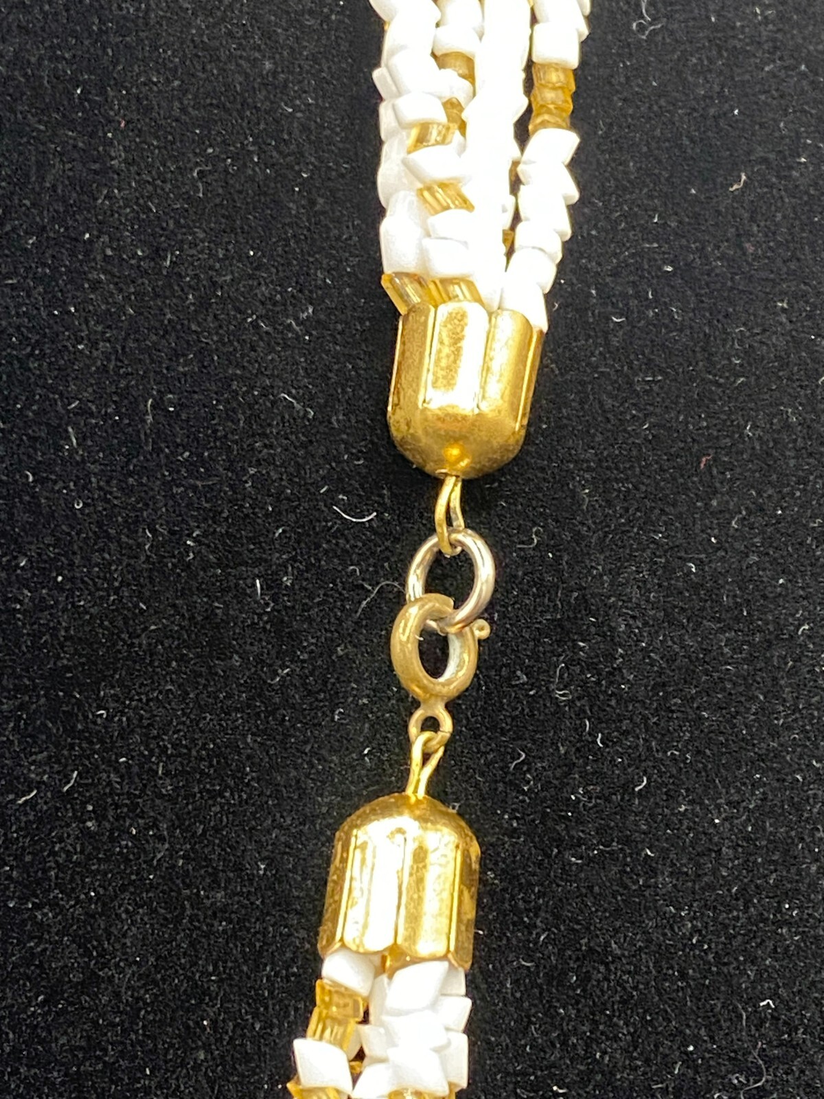 Necklace White and Gold Glass Bead Multistrand