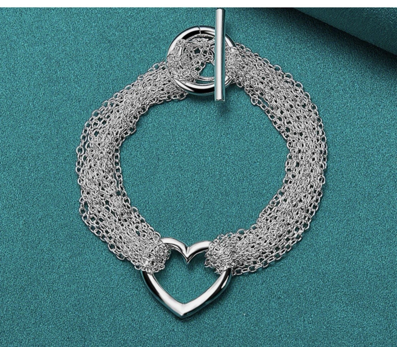 .925 Sterling Silver Multi-Thin 17.5 in Necklace Heart 8” Bracelet Wht GdToggle