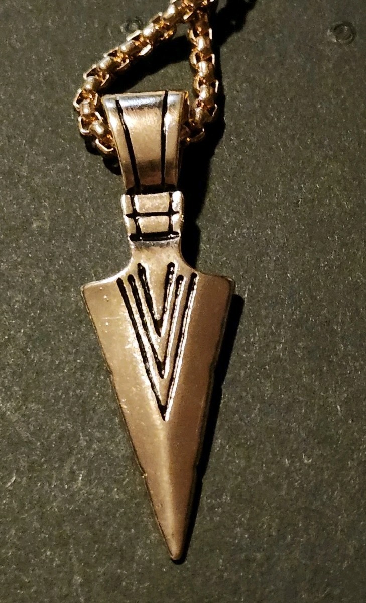Gold Plated Arrowhead Spear Point Pendant Native Style Venetian Box Chain 22″