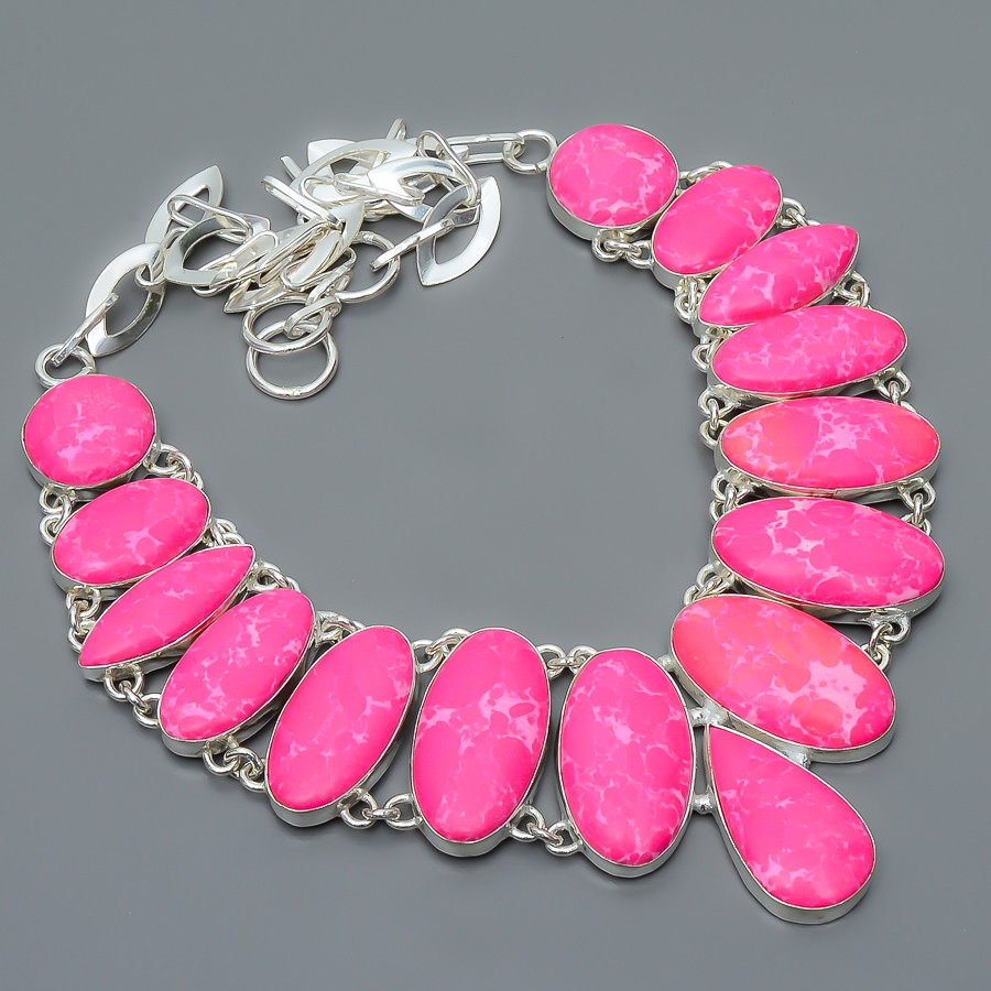 Pink Howlite Gemstone 925 Sterling Silver Necklace 17.99″ T29